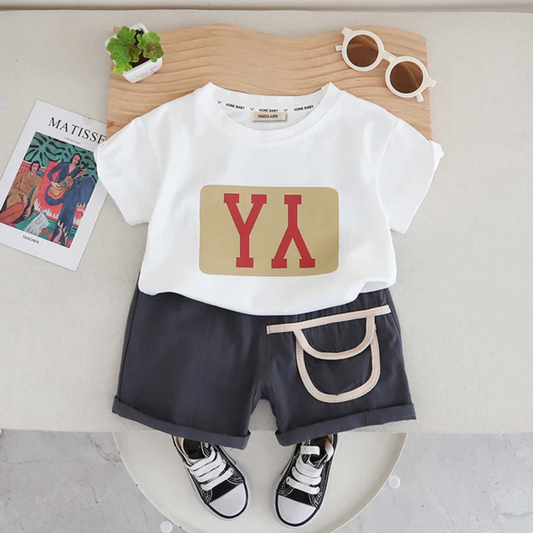 Kids Cotton T-Shirt with Graphic Print and Casual Shorts