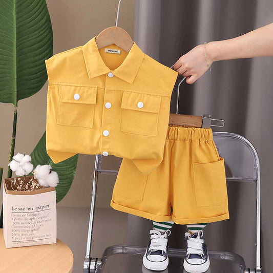 Kids Sleeveless Cotton Shirt and Shorts Set, Casual Wear