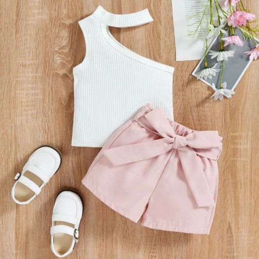 Two-Piece White Sleeveless Top with Shorts