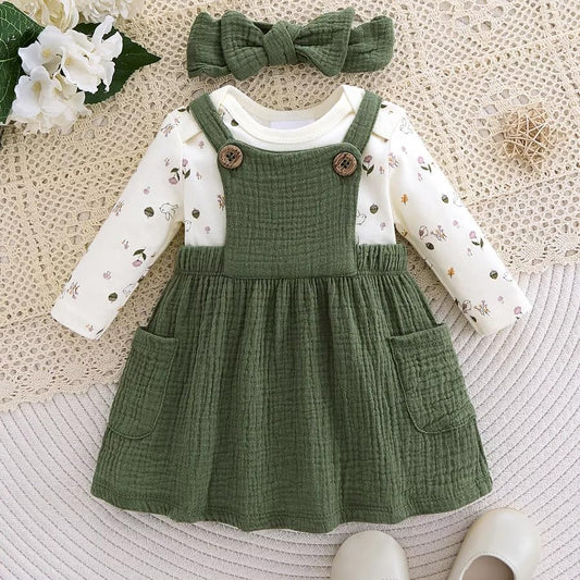 Girls Printed Cotton Dungaree Set