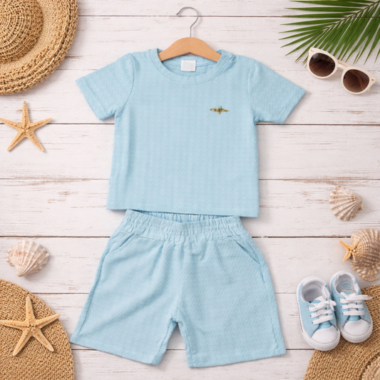 Baby Gingham Check Cotton T-Shirt and Shorts Set, Summer Casual Wear