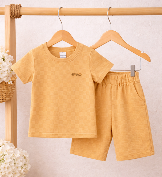 Toddler Cotton Checkered T-shirt and Shorts Set, Casual Summer Wear