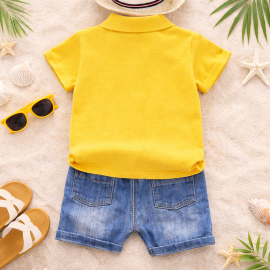 Kids Value Print T-Shirt with Denim Shorts Set, Cotton Blend, Casual Wear