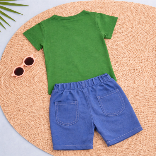 Baby Bear Print T-shirt and Shorts Set, Cotton, 2-Piece Casual Outfit