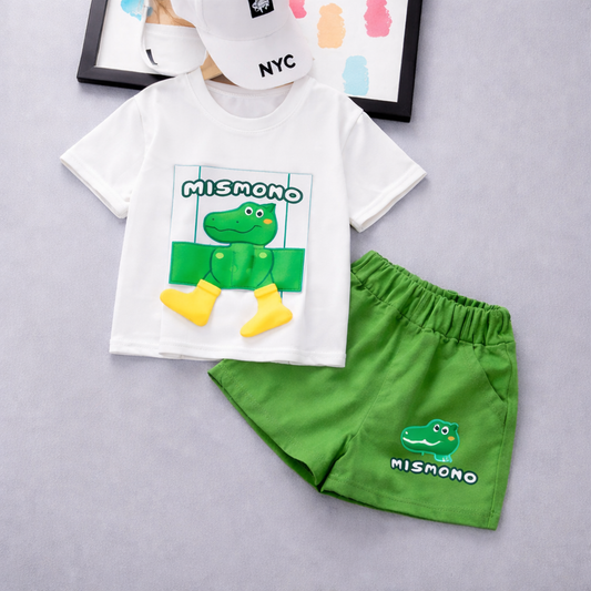 Kids Dinosaur Print T-Shirt and Shorts Set, Cotton Outfit