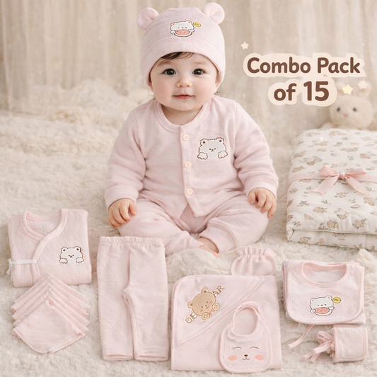 Happy New Born Unisex Baby's Clothing Gift Set- 15Pcs
