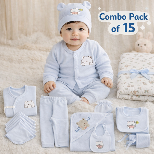 Happy New Born Unisex Baby's Clothing Gift Set- 15Pcs