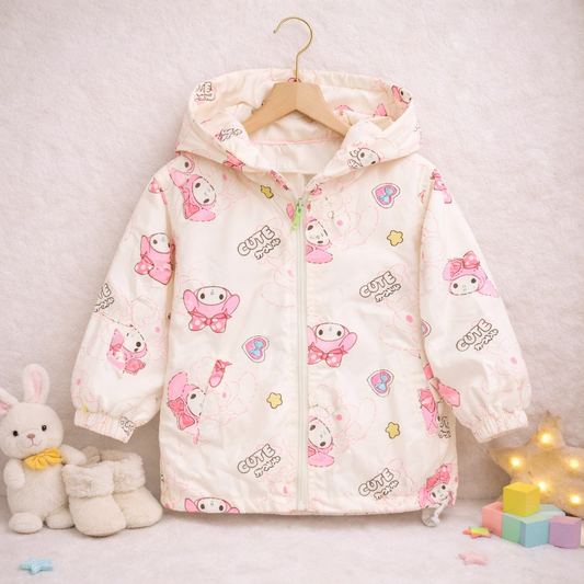 Full Sleeves Hooded Jacket Pink Cute Mini Print