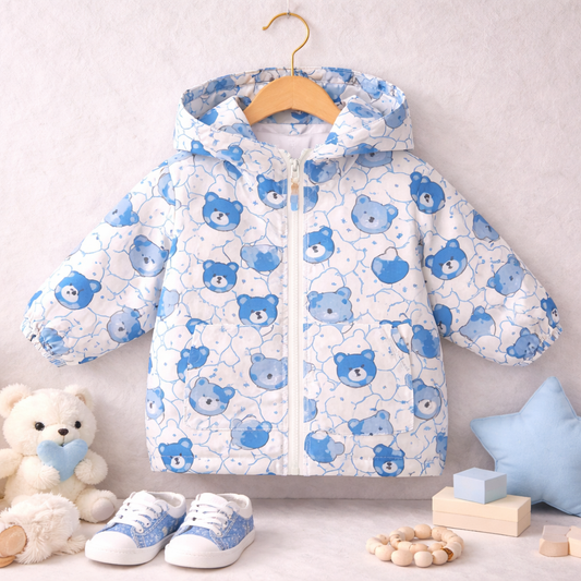 Full Sleeves Hooded Jacket Printed White & Blue