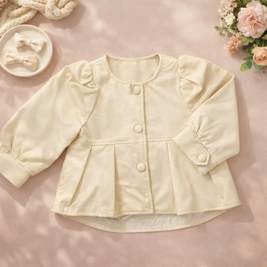 Round Neck Girdle Waist Short Leather Coat Girls