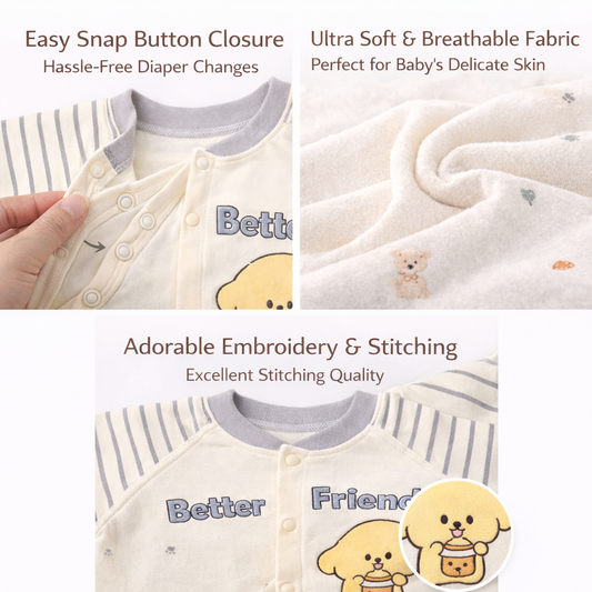Baby Sleepsuit with Animal Design, Cotton Footie Romper