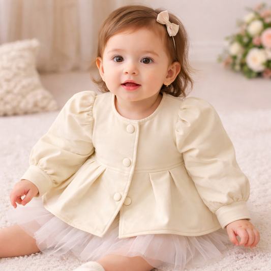 Round Neck Girdle Waist Short Leather Coat Girls