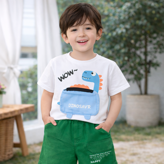 Kids Dinosaur Print T-Shirt and Shorts Set, Cotton Summer Wear