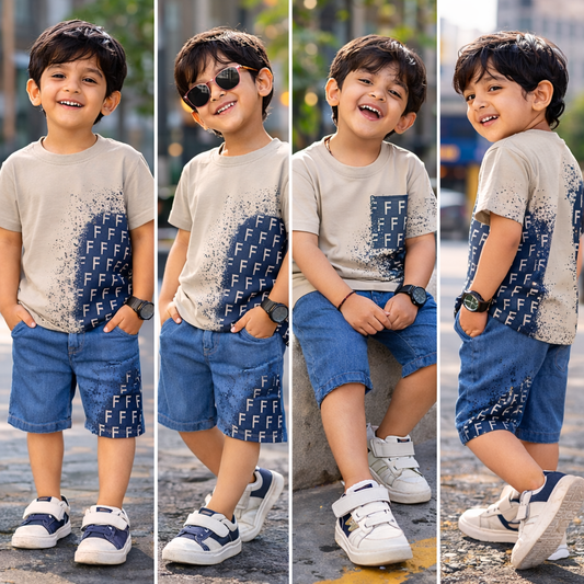 Kids Graphic Print Cotton T-Shirt and Shorts Set, Casual Summer Wear