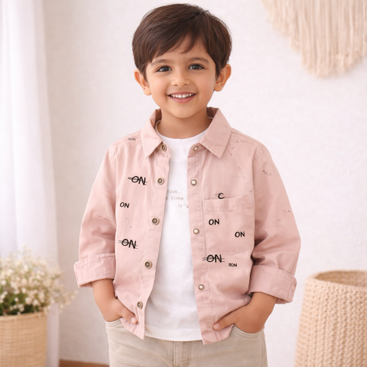 Kids Button-Down Collared Shirt, Long Sleeve, Pattern Print, 2-Piece Set