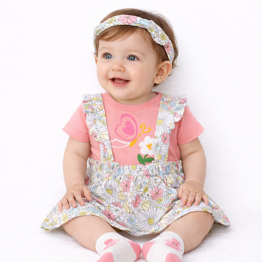 Cute Girls 4Pc Set (Headband, Socks, Onesie & Jumper Skirt)
