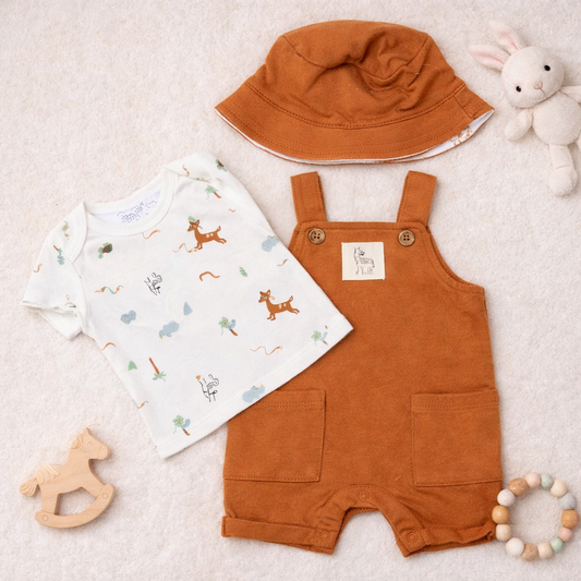 Baby -Brown Knee-Length Cotton Dangries Dress With Cap