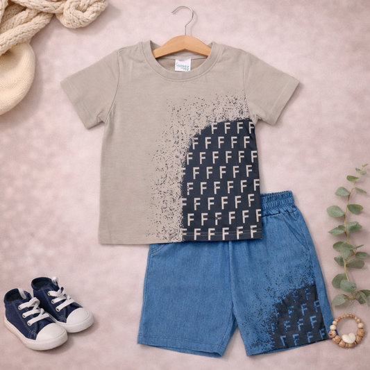 Kids Graphic Print Cotton T-Shirt and Shorts Set, Casual Summer Wear
