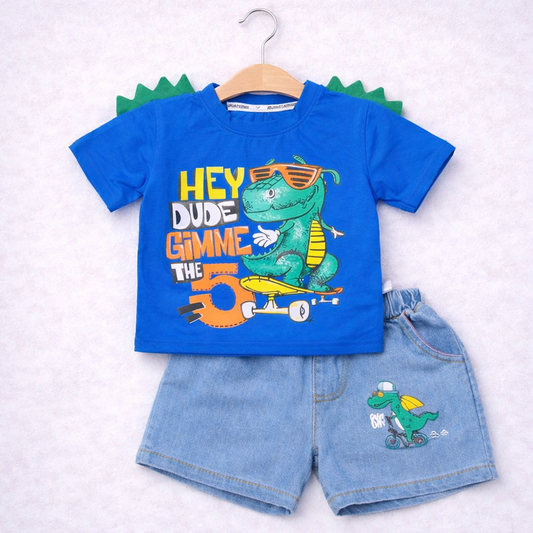 Toddler Dinosaur T-Shirt and Shorts Set, Skateboarding Design, Casual Outfit