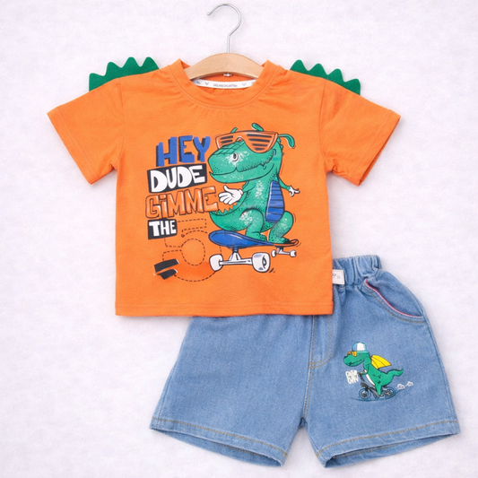 Toddler Dinosaur T-Shirt and Shorts Set, Skateboarding Design, Casual Outfit