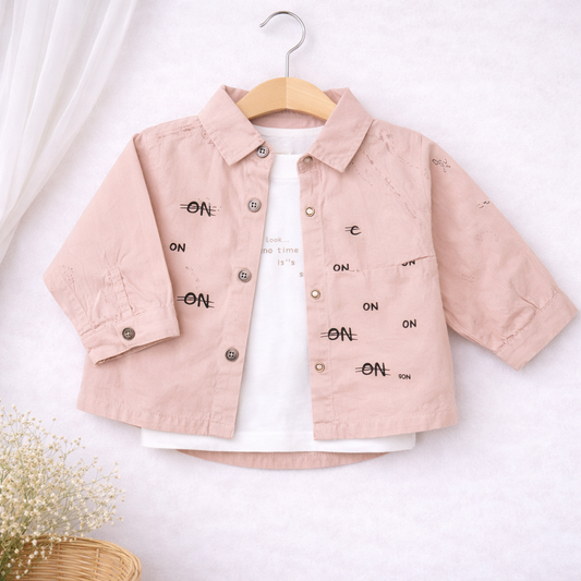 Kids Button-Down Collared Shirt, Long Sleeve, Pattern Print, 2-Piece Set