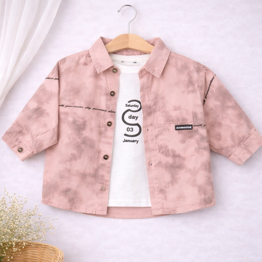 Boys Graphic Print Cotton Casual Shirt With Tshirt
