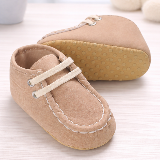 Baby Moccasin Shoes, Soft Sole Lace-up Loafers, Beige