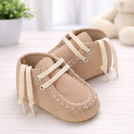 Baby Moccasin Shoes, Soft Sole Lace-up Loafers, Beige