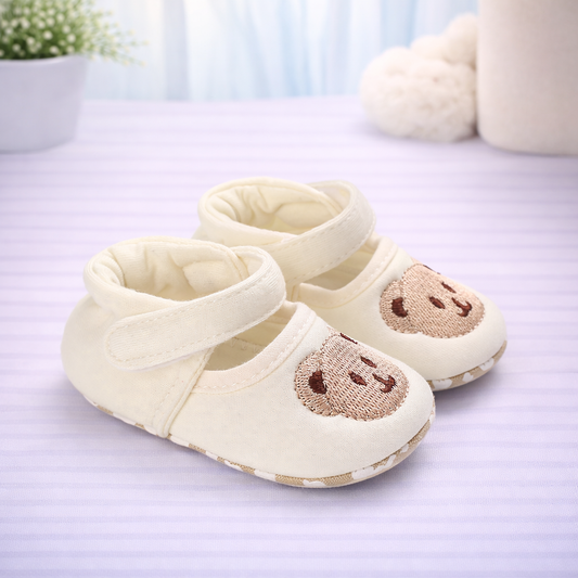 Baby Soft Sole Shoes, Bunny Design, Cream White, Hook and Loop Closure