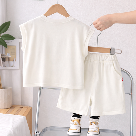 Toddler Bear Print Set, Cotton T-Shirt and Shorts, Casual Wear