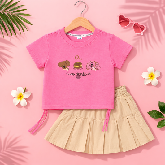 Toddler Girls Graphic Print T-Shirt with Pleated Skirt