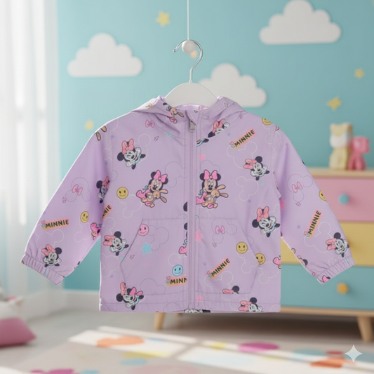 Full Sleeves Hooded Jacket Purple Micky Mouse Print