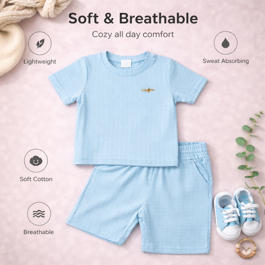 Baby Gingham Check Cotton T-Shirt and Shorts Set, Summer Casual Wear