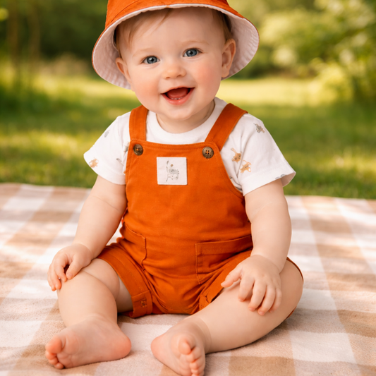 Baby -Brown Knee-Length Cotton Dangries Dress With Cap