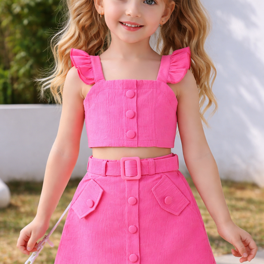 Girls' Smocked Crop Top and Skirt Set, Ruffle Straps, 2-Piece Outfit