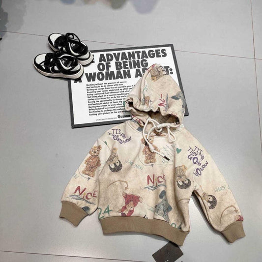 Kids Dinosaur Print Hooded Sweatshirt, Cream Colour, Long Sleeve Pullover