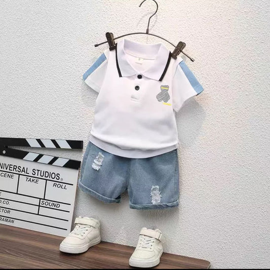 Baby Boy 2-Piece Outfit Set, Polo T-Shirt with Denim Shorts, Casual Wear