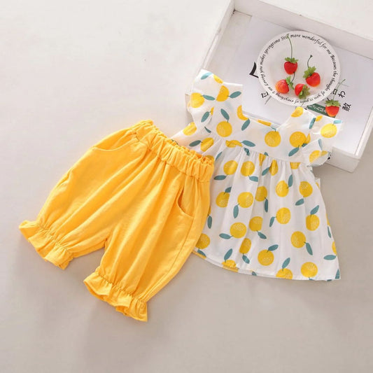 Print Top and Yellow Bloomers Set, Summer Casual Wear