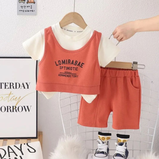 Baby 2-Piece Outfit Set, T-Shirt with Text Print and Shorts, Casual Wear
