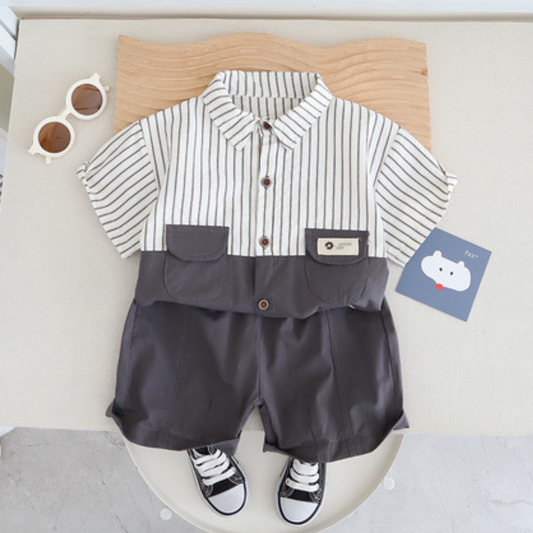 Baby Boys' Striped Shirt and Shorts Set, Cotton, 2-Piece Casual Outfit