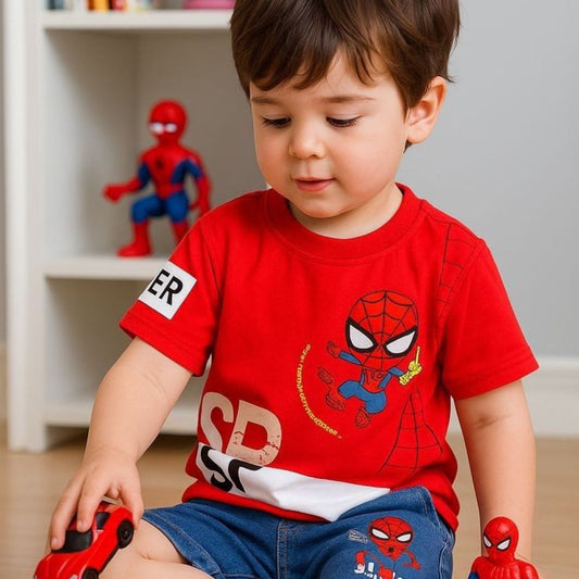 Unisex Spiderman Casual T-Shirt With Denim Shorts