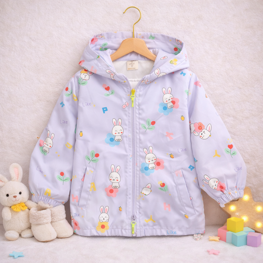 Full Sleeves Hooded Jacket Purple Rabite Print