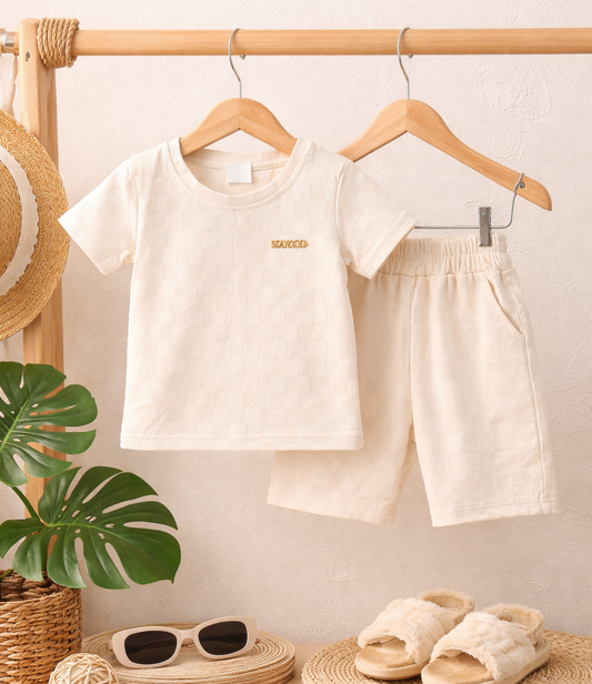 Toddler Cotton Checkered T-shirt and Shorts Set, Casual Summer Wear