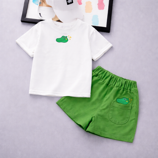 Kids Dinosaur Print T-Shirt and Shorts Set, Cotton Outfit