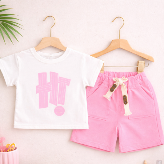 2-Piece Cotton Set, T-Shirt with Shorts, Casual Outfit