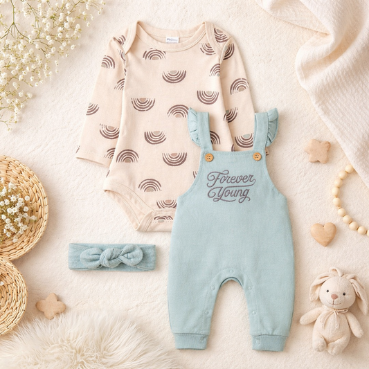 3Pcs Dungaree With Top And Headband