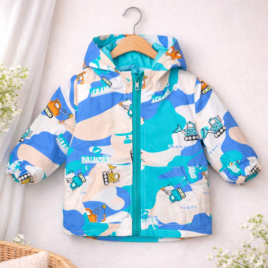 Full Sleeves Hooded Jacket Sky Blue  Vehicle Print