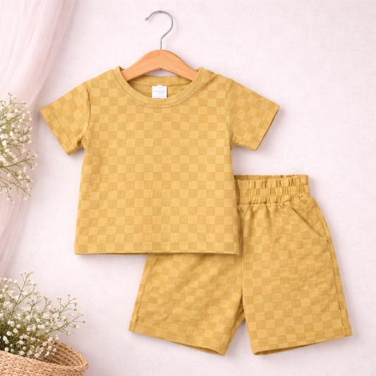 Toddler Cotton Checkered T-shirt and Shorts Set, Casual Summer Wear