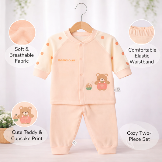 Baby Sleepsuit with Bear Print, Cotton, Long Sleeve