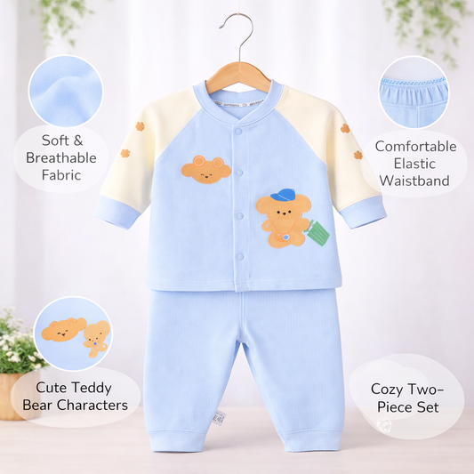 Baby Sleepsuit with Bear Print, Cotton , Long Sleeve